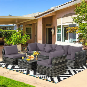 7 Pcs Rattan Patio Sectional Couch Set Outdoor Wicker Furniture Set with Cushions & Coffee Table