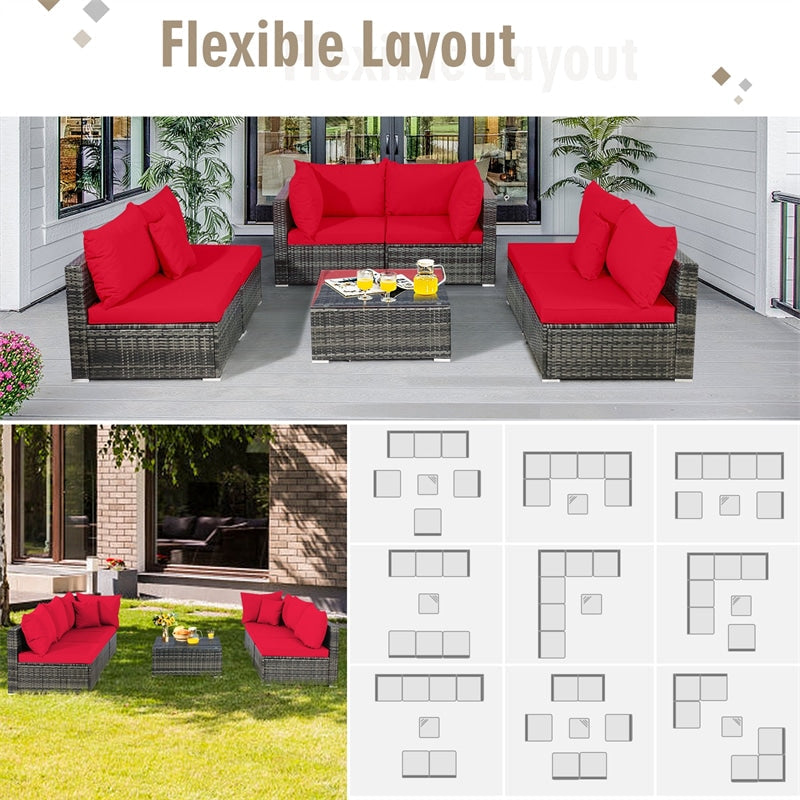 Canada Only - 7 Pcs Rattan Patio Sectional Sofa Set with Cushions & Coffee Table