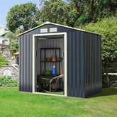 7 x 4 FT Outdoor Metal Storage Shed with 4 Air Vents & Sliding Double Lockable Doors, Backyard Tool Shed Garden Storage House