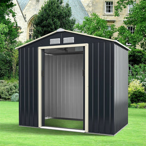 7 x 4 FT Outdoor Metal Storage Shed with 4 Air Vents & Sliding Double Lockable Doors, Backyard Tool Shed Garden Storage House