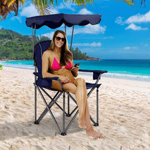 Outdoor Canopy Chair, Portable Folding Beach Chair with 2 Cup Holders, 600D PVC Fabric Camping Chair Lawn Chair