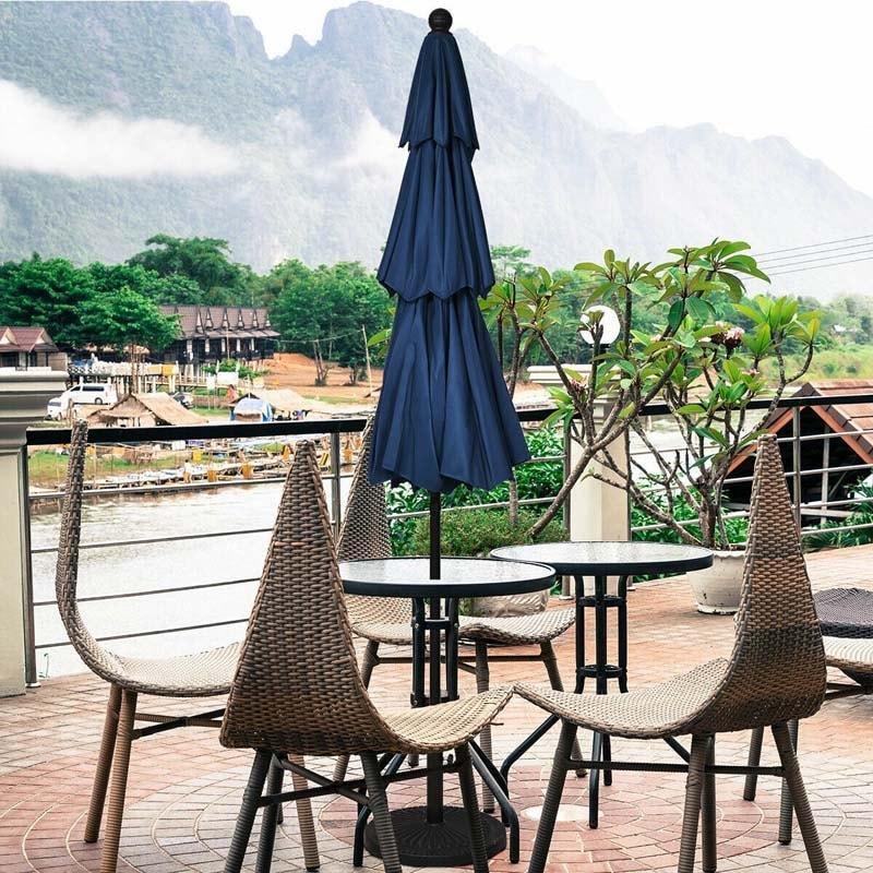 10 FT 3 Tiers Outdoor Patio Market Umbrella with Crank & Auto-tilt, Double Vented Table Umbrella for Pool Deck