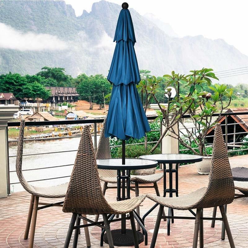 10 FT 3 Tiers Outdoor Patio Market Umbrella with Crank & Auto-tilt, Double Vented Table Umbrella for Pool Deck