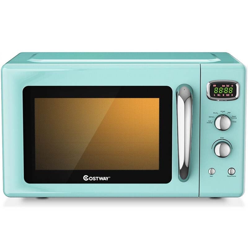 0.9Cu.ft Retro Countertop Microwave Oven, 900W with Defrost & Auto Cooking Function, Glass Turntable