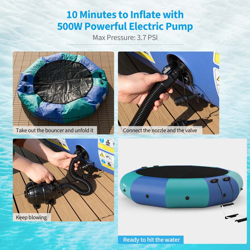 10 FT Inflatable Water Bouncer Trampoline Portable Bounce Swim Platform for Lakes Pools Calm Sea