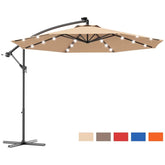 10FT Offset Patio Umbrella with 40 Solar LED Lights & Cross Base, Large Outdoor Cantilever Umbrella for Sun Rain