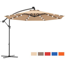 10FT Offset Patio Umbrella with 40 Solar LED Lights & Cross Base, Large Outdoor Cantilever Umbrella for Sun Rain