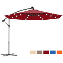 10FT Offset Patio Umbrella with 40 Solar LED Lights & Cross Base, Large Outdoor Cantilever Umbrella for Sun Rain