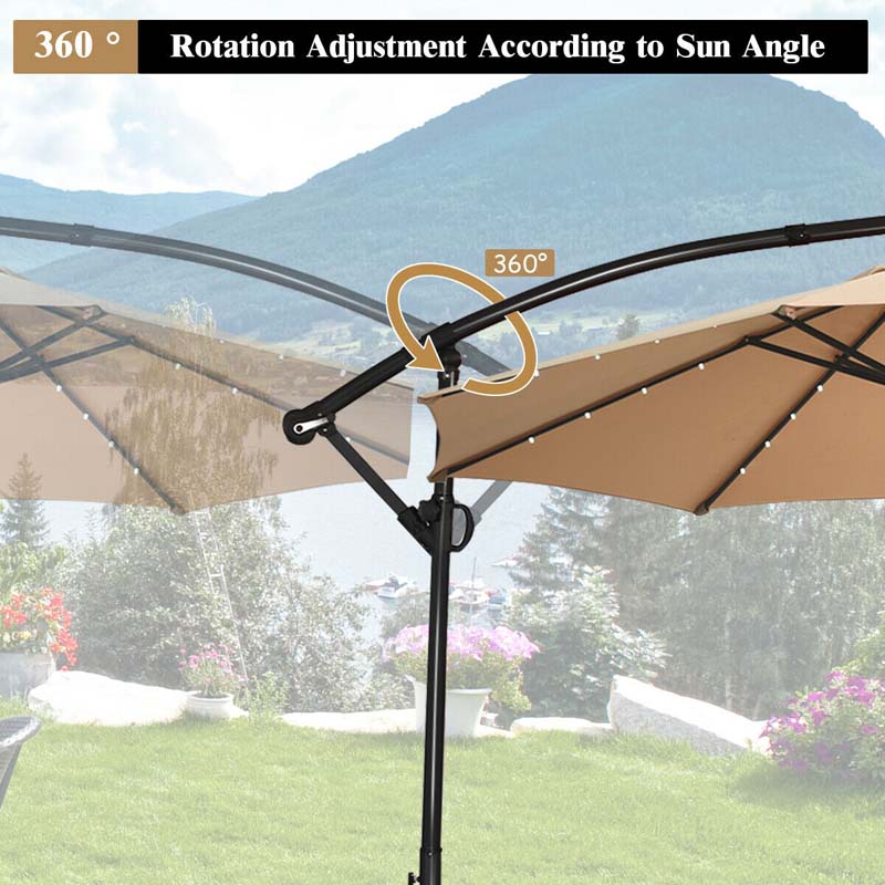 Canada Only - 10 FT 360° Solar Powered LED Patio Offset Umbrella without Weight Base