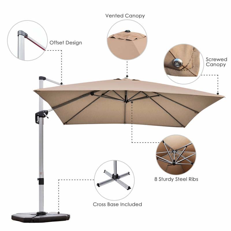 Canada Only - 10 FT 360° Tilt Aluminum Square Patio Umbrella without Weight Base