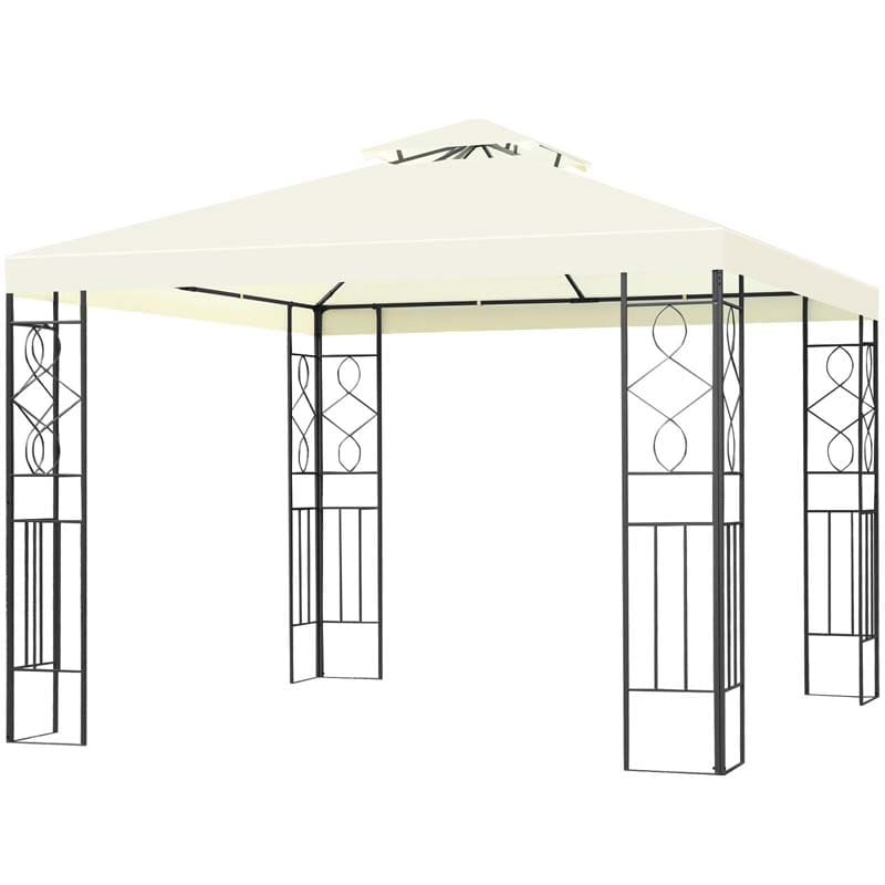 10 x 10 FT Patio Metal Gazebo with 2 Tier Vented Roof, Outdoor Canopy Gazebo Tent Grill BBQ Shelter