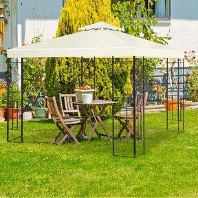 10 x 10 FT Patio Metal Gazebo with 2 Tier Vented Roof, Outdoor Canopy Gazebo Tent Grill BBQ Shelter
