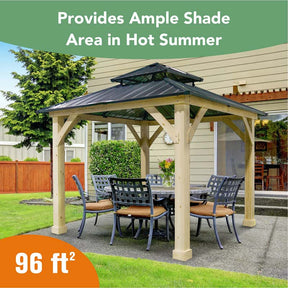 Canada Only - 10 x 10 FT Outdoor Patio Pine Wood Hardtop Gazebo with 2-Tier Metal Roof