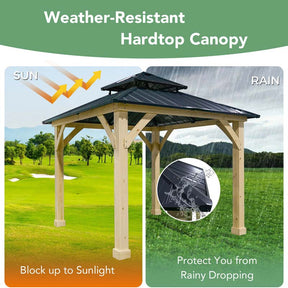 Canada Only - 10 x 10 FT Outdoor Patio Pine Wood Hardtop Gazebo with 2-Tier Metal Roof