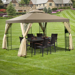 10 x 10 FT Metal Patio Gazebo with Netting, Screw-free Structure Outdoor Canopy Gazebo Tent