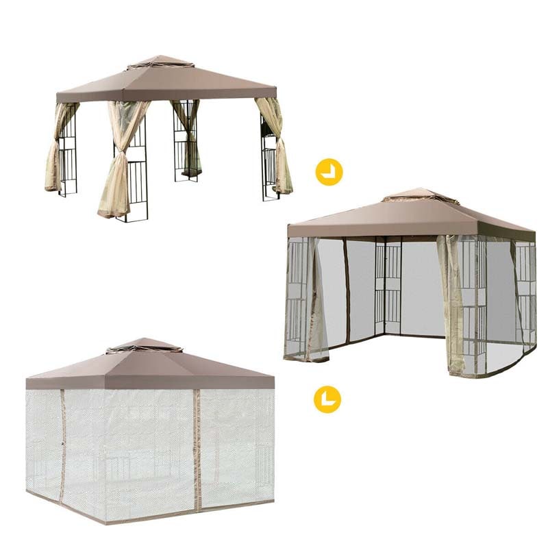 10 x 10 FT Metal Patio Gazebo with Netting, Screw-free Structure Outdoor Canopy Gazebo Tent