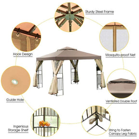 Canada Only - 10 x 10 FT Outdoor Steel Gazebo Screw-free Canopy Tent with Netting