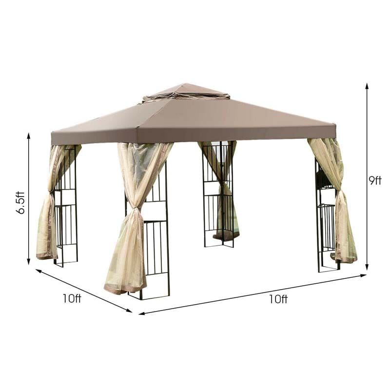 10 x 10 FT Metal Patio Gazebo with Netting, Screw-free Structure Outdoor Canopy Gazebo Tent