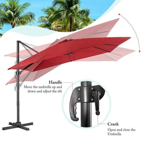 10 x 10 FT Square Patio Umbrella, 3-Tilt Cantilever Offset Umbrella, Large Outdoor Market Umbrella with Crossed Base