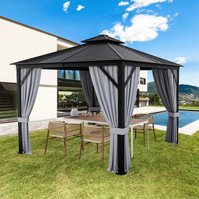 10 x 10 FT Hardtop Gazebo with Netting, Outdoor Patio Metal Gazebo with Galvanized Steel Roof