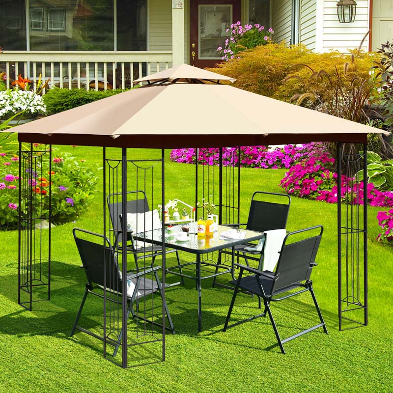 10 x 10 FT Steel Frame Patio Gazebo with 2 Tier Vented Roof, Heavy-Duty Outdoor Canopy Gazebo Tent