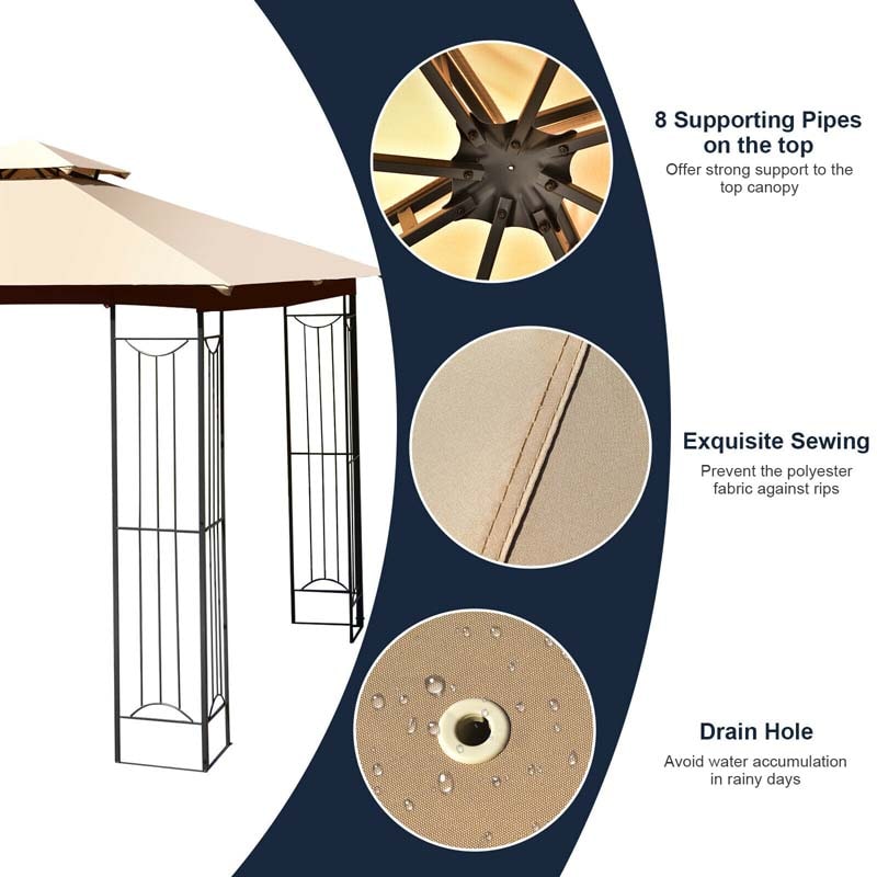 10 x 10 FT Steel Frame Patio Gazebo with 2 Tier Vented Roof, Heavy-Duty Outdoor Canopy Gazebo Tent