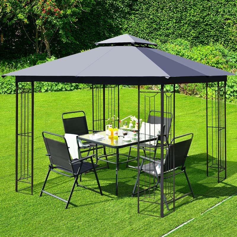 10 x 10 FT Steel Frame Patio Gazebo with 2 Tier Vented Roof, Heavy-Duty Outdoor Canopy Gazebo Tent