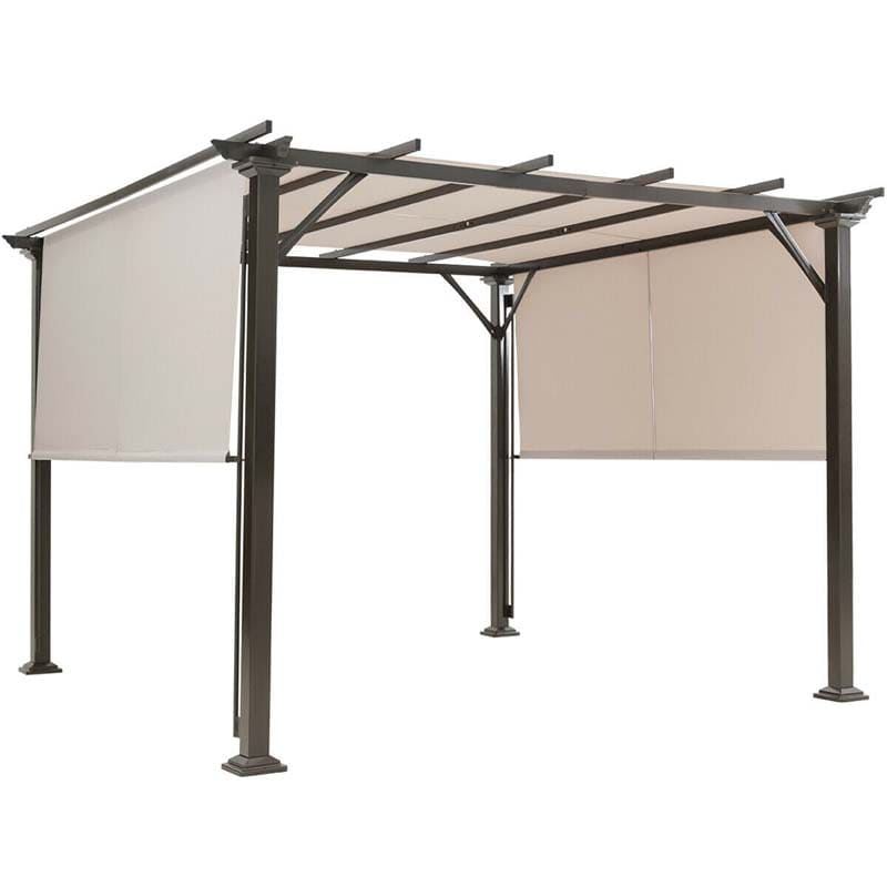 10 x 10 FT Metal Pergola with Retractable Canopy Outdoor Patio Pergola Gazebo Sun Shelter