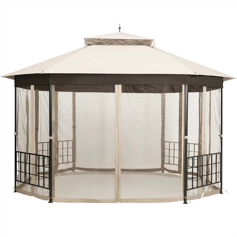 Canada Only - 10 x 12 FT Octagonal Outdoor Gazebo with Netting & 2-Tier Vented Roof