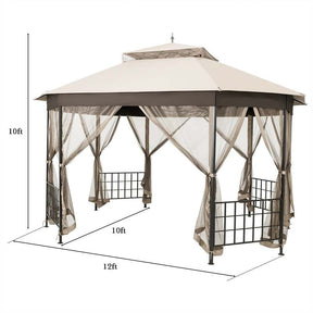 Canada Only - 10 x 12 FT Octagonal Outdoor Gazebo with Netting & 2-Tier Vented Roof