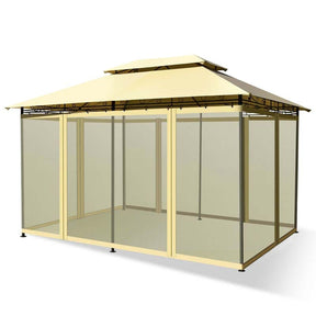 10 x 13 FT Steel Patio Gazebo with Mesh Curtains, 2 Tier Vented Roof Outdoor Canopy Gazebo Tent