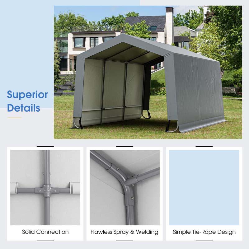 10 x 16 FT Outdoor Heavy-Duty Metal Carport Portable Garage Car Canopy with 2 Removable Doors