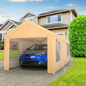 10 x 20 FT Heavy-Duty Steel Carport Portable Garage Car Canopy Shelter Party Tent with Removable Sidewalls, Roll-up Door