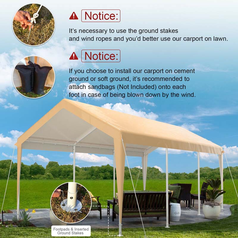 Canada Only - 10 x 20 FT Heavy-Duty Steel Portable Carport Car Canopy Tent