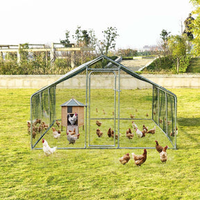 10' x 20' x 6.5' Galvanized Metal Large Walk-in Chicken Coop Cage Runs Hen House with Cover & Lockable Door