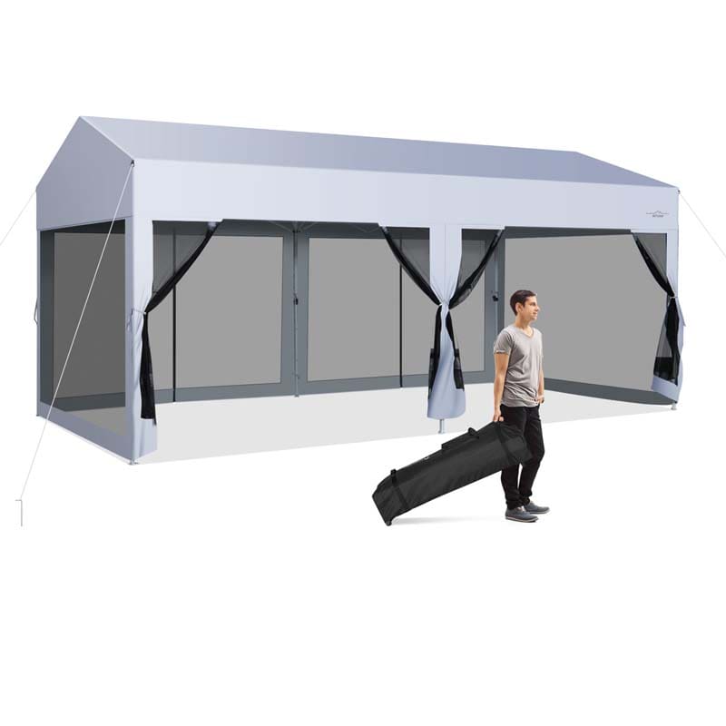 10 x 20 FT Pop-Up Canopy Tent Car Garage Shelter Screen House Party Tent with Removable Sidewalls & Wheeled Bag