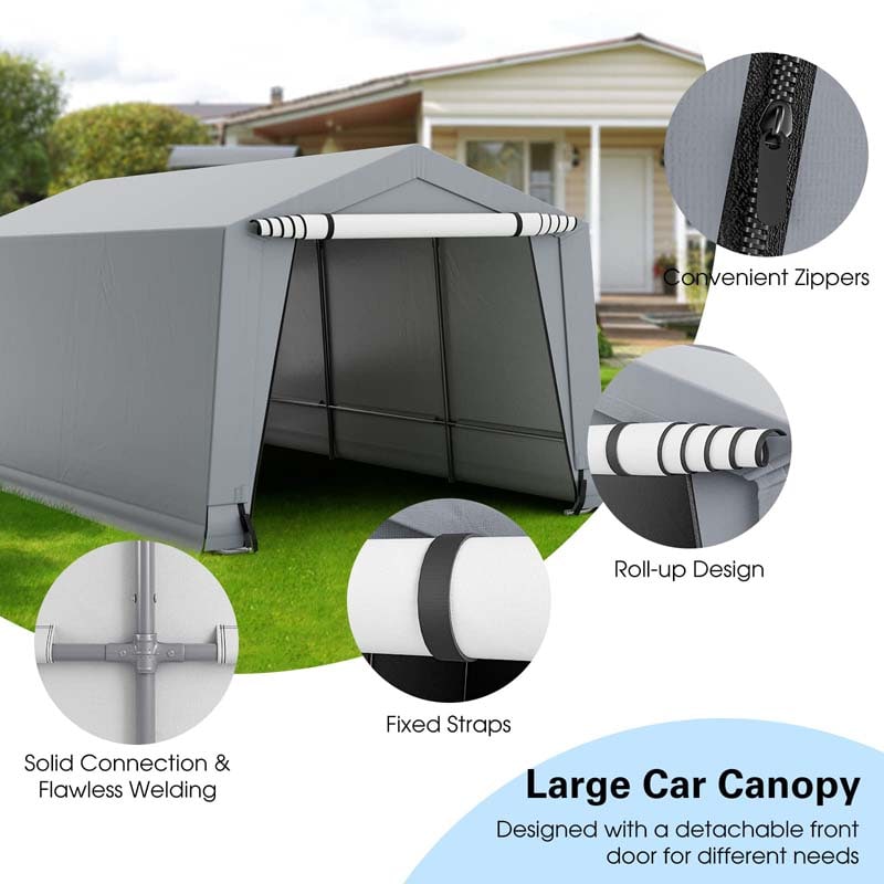 10 x 20 FT Outdoor Heavy-Duty Metal Carport Portable Garage Car Canopy with 2 Removable Doors