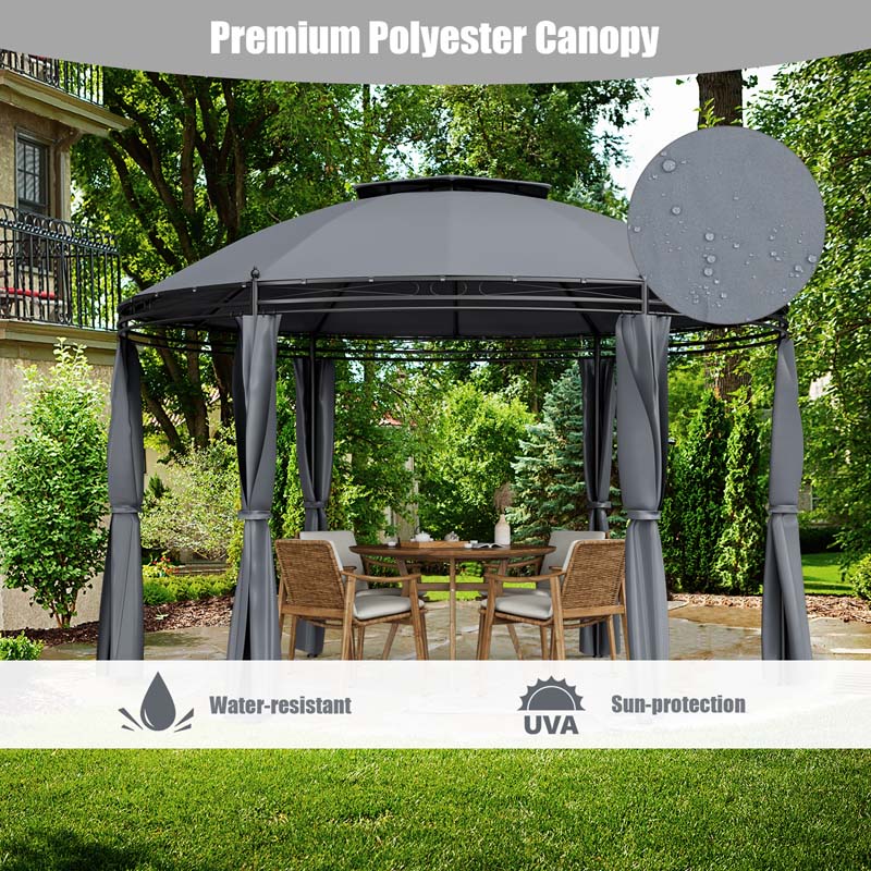 11.5 x 11.5 FT 2-Tier Steel Dome Round Gazebo Outdoor Patio Canopy Tent with Removable Curtains