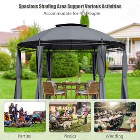 11.5 x 11.5 FT 2-Tier Steel Dome Round Gazebo Outdoor Patio Canopy Tent with Removable Curtains