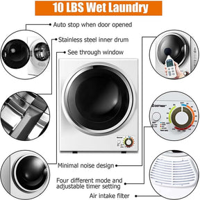 10 lbs Portable Clothes Dryer, Wall Mounted Front Load Dryer Tumble Dryer, Portable Dryer Machine for Apartments RV