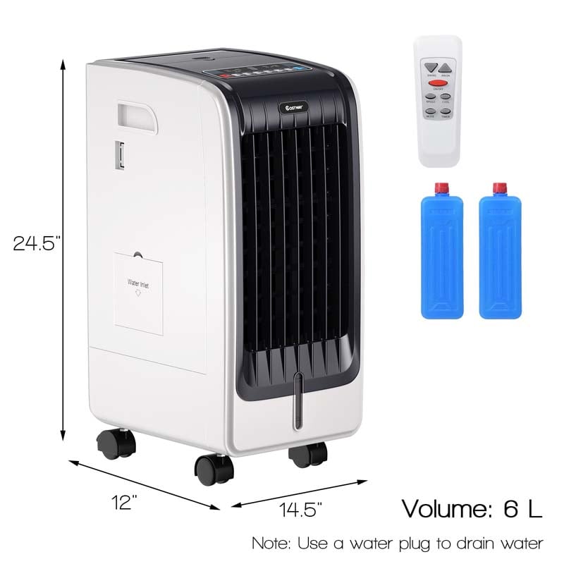Portable Evaporative Cooler Fan Humidifier with Remote Control, 3 Speeds, 8H Timer, 6L Water Tank