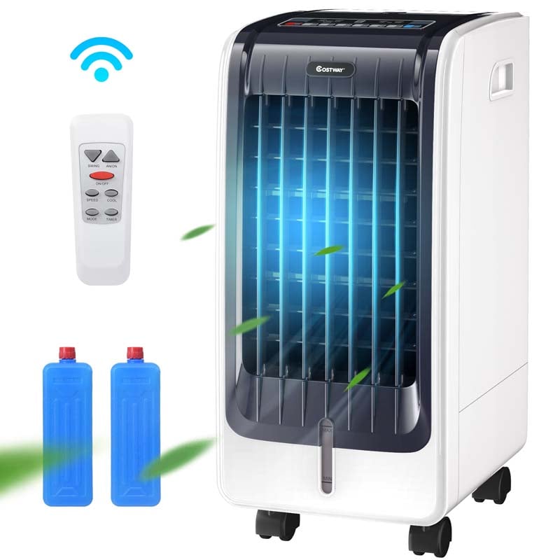 Portable Evaporative Cooler Fan Humidifier with Remote Control, 3 Speeds, 8H Timer, 6L Water Tank