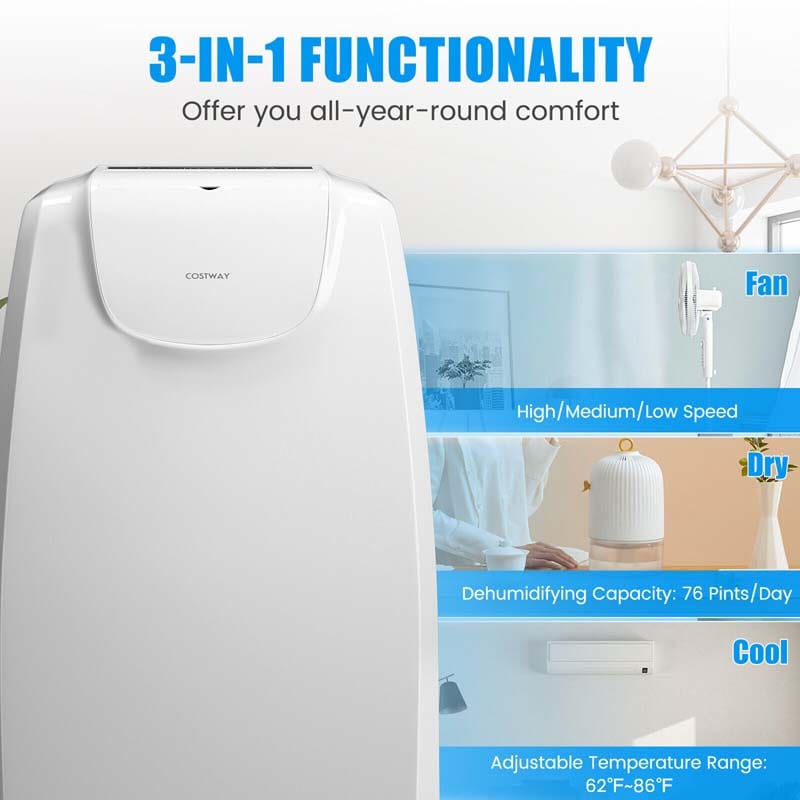 11500 BTU Portable Air Conditioner with Dual Hose, Powerful 3-in-1 AC Unit with Dehumidifier, Fan, Sleep Mode