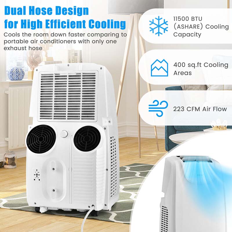 11500 BTU Portable Air Conditioner with Dual Hose, Powerful 3-in-1 AC Unit with Dehumidifier, Fan, Sleep Mode