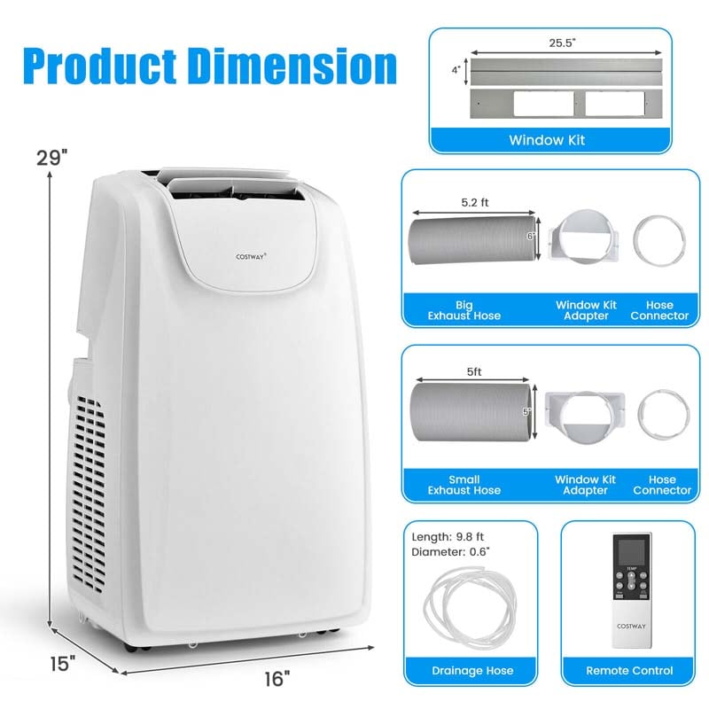 11500 BTU Portable Air Conditioner with Dual Hose, Powerful 3-in-1 AC Unit with Dehumidifier, Fan, Sleep Mode