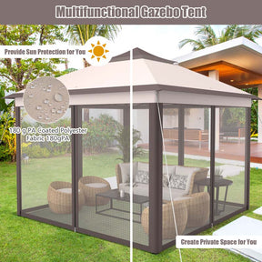11 x 11 FT 2-Tier Pop-Up Gazebo Tent Portable Outdoor Canopy Shelter with Netting & Carry Bag