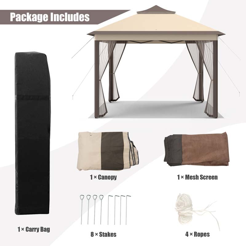 11 x 11 FT 2-Tier Pop-Up Gazebo Tent Portable Outdoor Canopy Shelter with Netting & Carry Bag