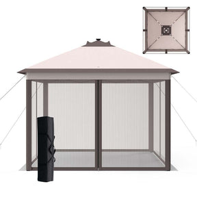 11 x 11 FT Pop-Up Gazebo Tent Portable Canopy Shelter with Carry Bag & Mesh Netting & LED Lights
