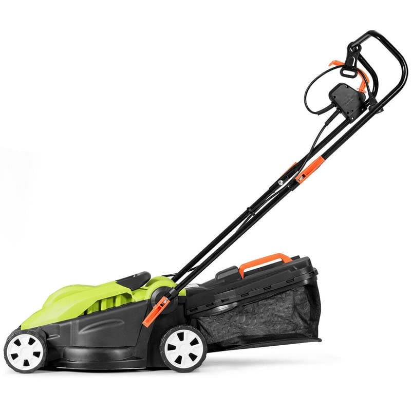 12 Amp 14" Corded Electric Lawn Mower with Folding Handle, 3 Cutting Heights Push Mower with 25L Collection Bag