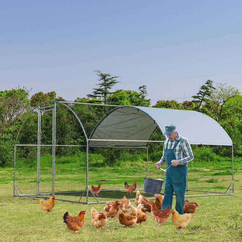 12.5 FT Large Metal Chicken Coop Walk-in Dome Poultry Cage Hen Run House Rabbits Habitat Cage with Cover